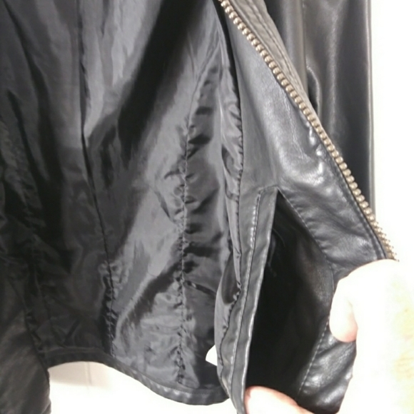 Giacca Faux Leather Biker Style Jacket Black Med - Picture 6 of 8